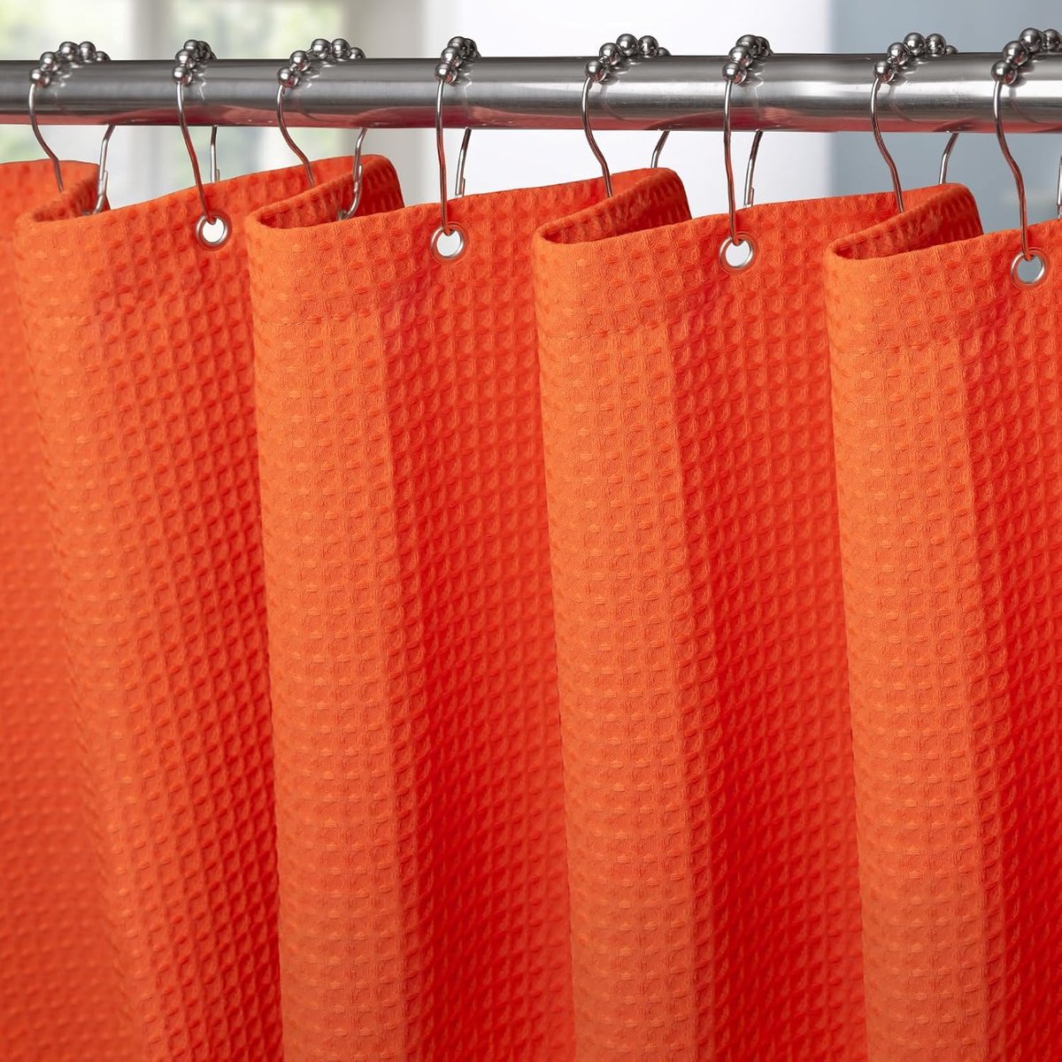 Douchegordijn Wafelstof Waterdicht met Metalen Douchegordijnringen - Anti-schimmel Stoffen Textiel Badkamer Gordijn Zwaar Badgordijn voor Badkamer Douchecabine - 122 x 182 cm (Oranje)