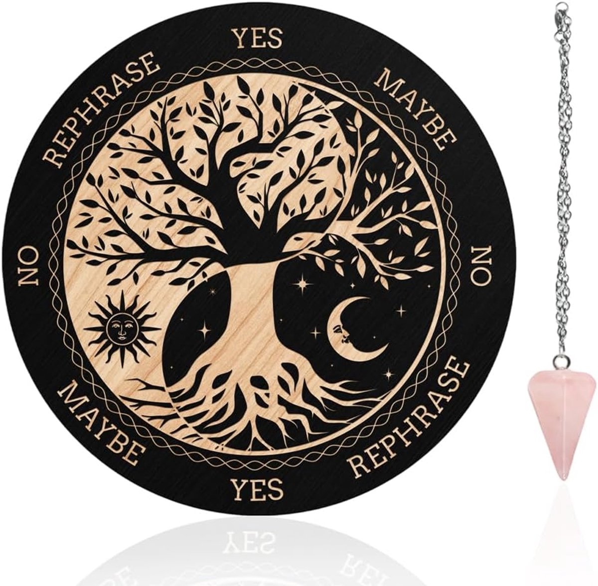 Heks Slinger Board Boom des Levens Ronde Houten Waarzeggerij Board 7.9 inch Zon Maan Metafysische Message Crystal Ketting Hekserij Wicca Altaar Supplies Kit