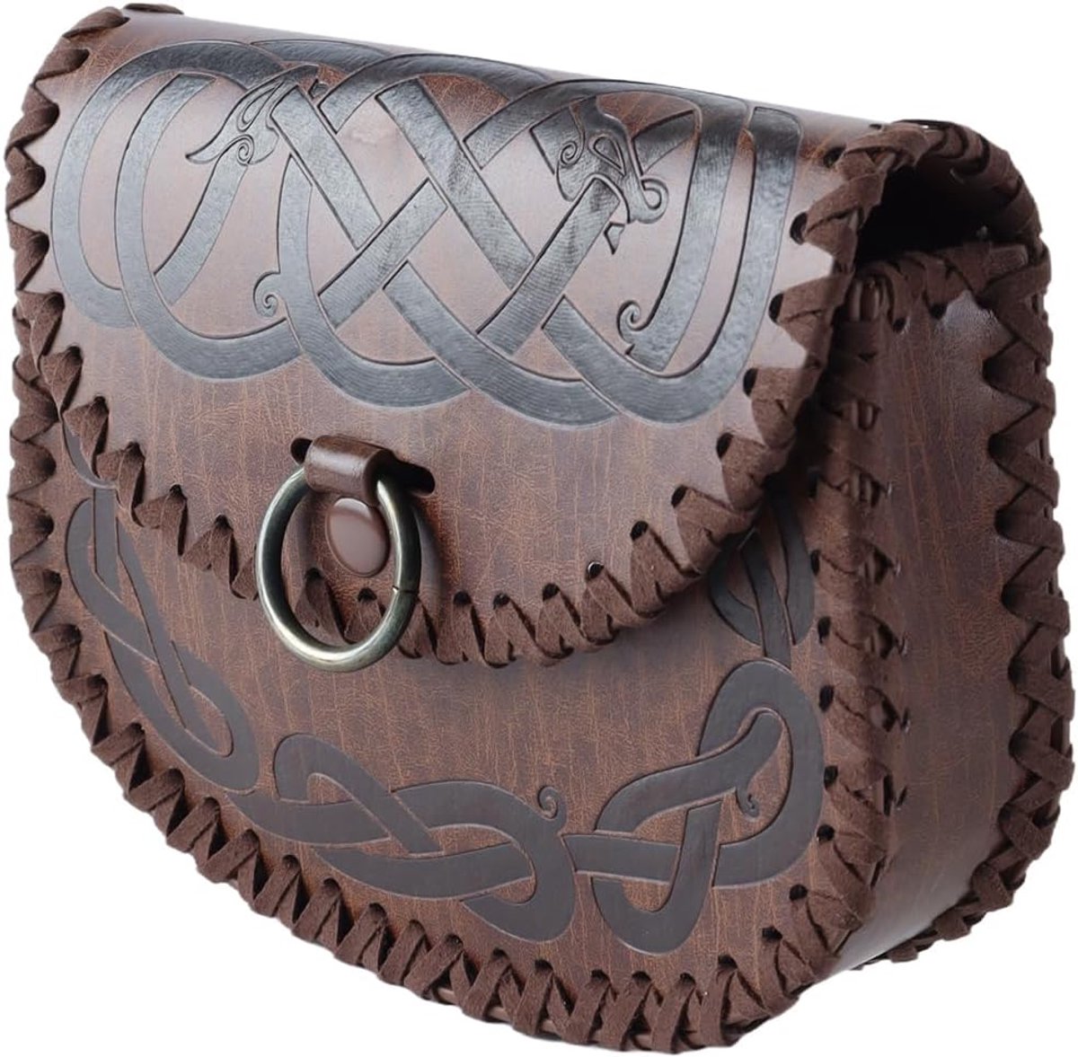 Zalati Viking reliëf heuptasje, vintage middeleeuwse kunstleren zijtas, middeleeuwse draagbare heuptas voor LARP Ren Faire (bruin A)
