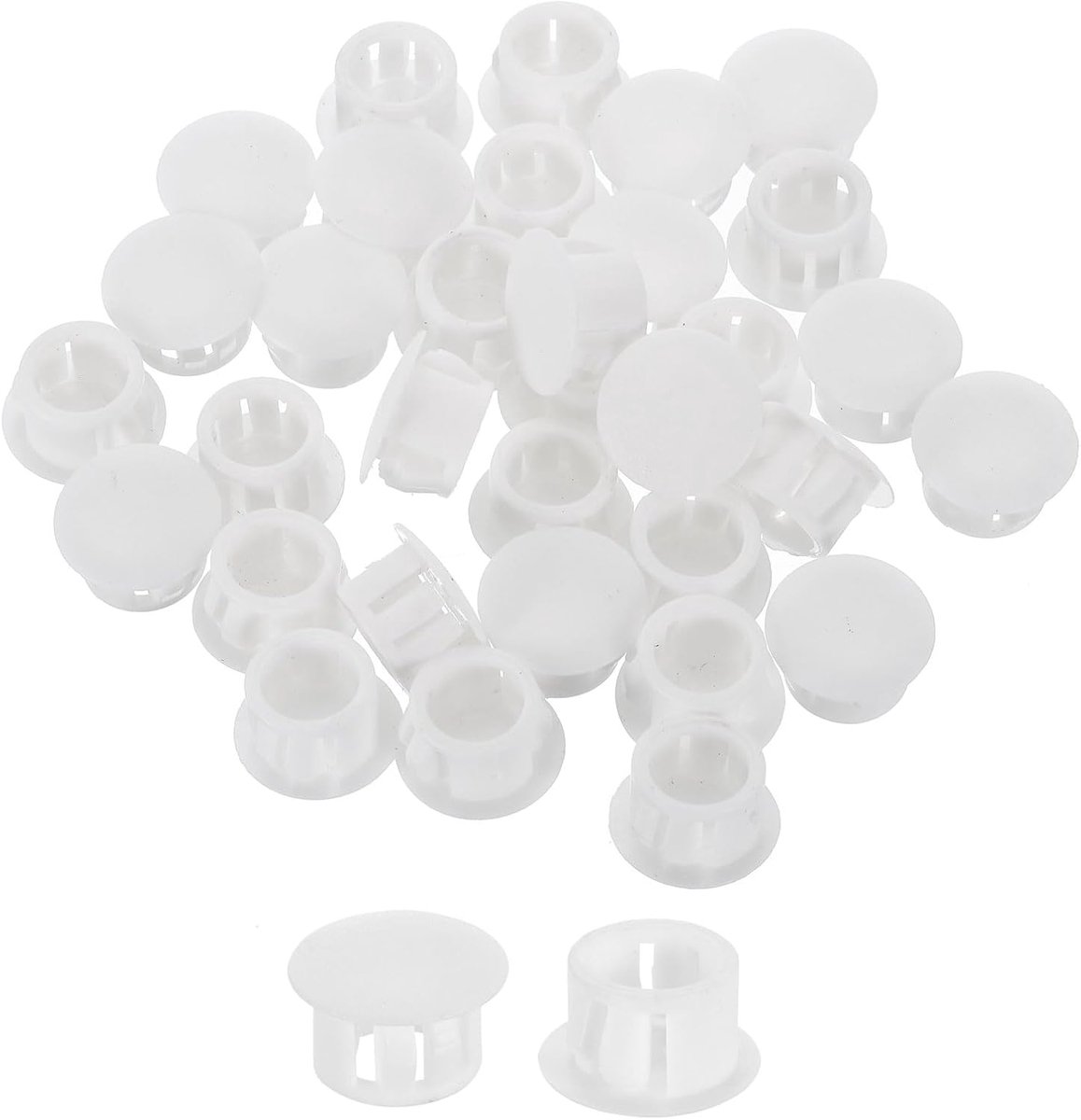 50 stuks kunststof gatstoppers, 13 mm (1/2 inch) type flush paneelstoppers, ronde klikdoppen voor het inbrengen van meubels, dunne panelen, wit