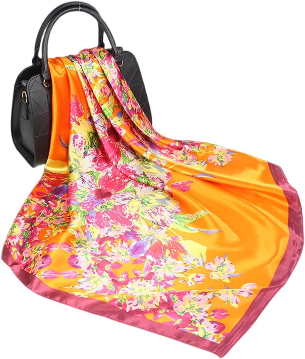 Sjaal voor dames, zijdegevoel, sjaal, halsdoek, sjaal, vrouwen, zijden sjaal, sjaal, sjaal, bandana, zakdoek, D73018, 90 x 90 cm