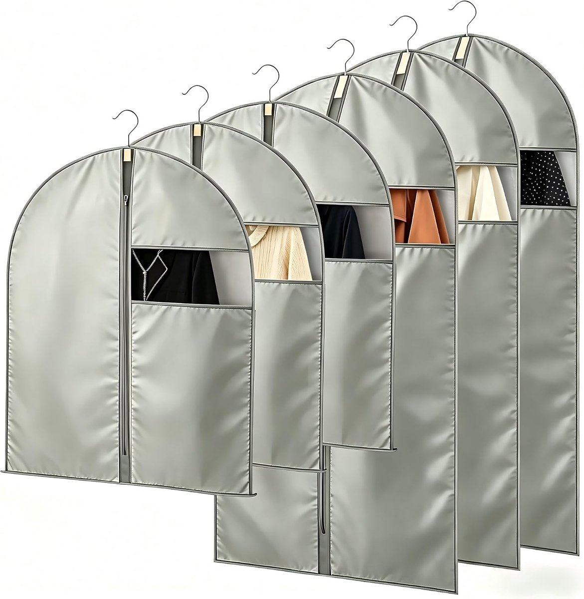 6 stuks kledingzakken, kledingzakken, kledinghoes, mottenbestendig, pevamateriaal, kledingzak, lang, kostuumtas met transparant venster en ritssluiting, stofdicht, voor pak, jas, jas
