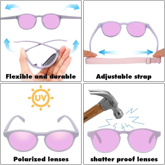 Babyzonnebril voor jongens en meisjes, UV400, ultraviolette gepolariseerde zonnebrillen, flexibele zonnestralen, 0-36 maanden — afbeelding 4