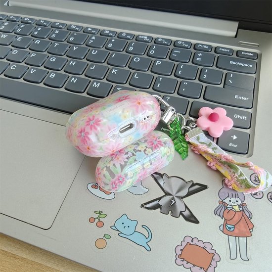 Compatibel met AirPods 4 hoes, schattig sierlijk roze bloemenpatroon, hoofdtelefoonbeschermhoes voor Air Pod 4 (Bloemen-A) van compatibel — afbeelding 5