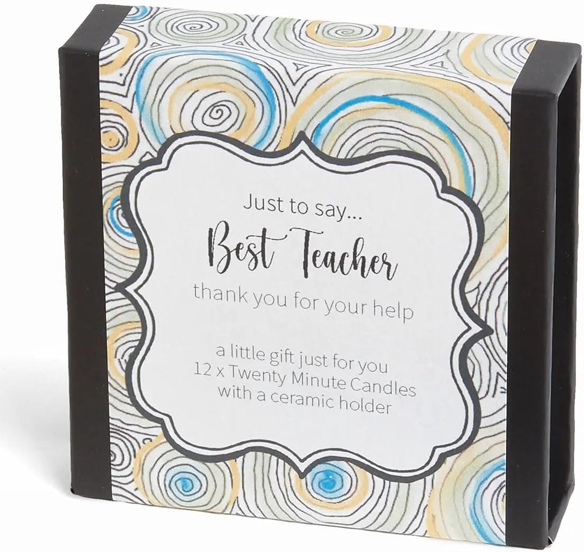 Gewoon om te zeggen... Beste leraar (wrap). Bedankt voor je hulp. Een klein cadeau speciaal voor jou. 12 Pure bijenwas kaarsen en een keramische houder voor 20 minuten schuldvrije ontspanningstijd