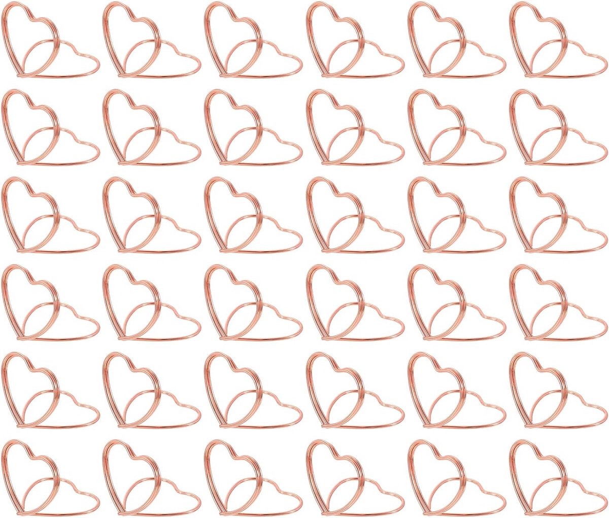 36 stuks hartvormige tafelnummerhouders, mini-plaatskaarthouders van koolstofstaal voor tafels, tafeldecoraties, bruiloftsfeesten, feesten, banketten, roségoud
