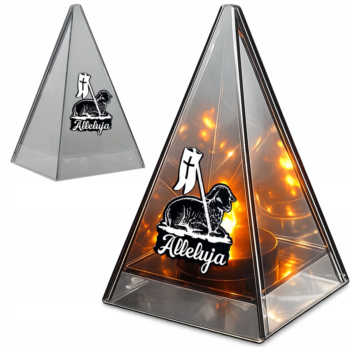 LED Grafsteen Lantaarn Piramide 20cm - Paas Lampe met Vlam Effect