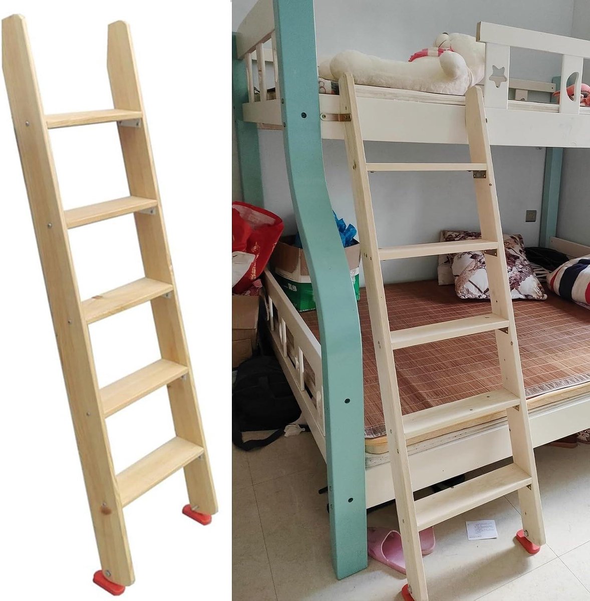 Stapelbedladder Hout - Houten ladder - Veilig Bed Gebruik - Extra Brede Treden - 300 kg Draagvermogen - Houtkleur