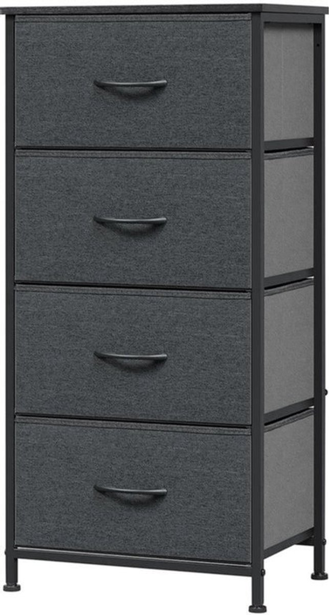 Stoffen Ladekast - Ladenkast - Opbergkast - 4 Lades - Compacte Kast - Veelzijdig - Organizer voor Thuis - Metalen Frame - Donker Grijs