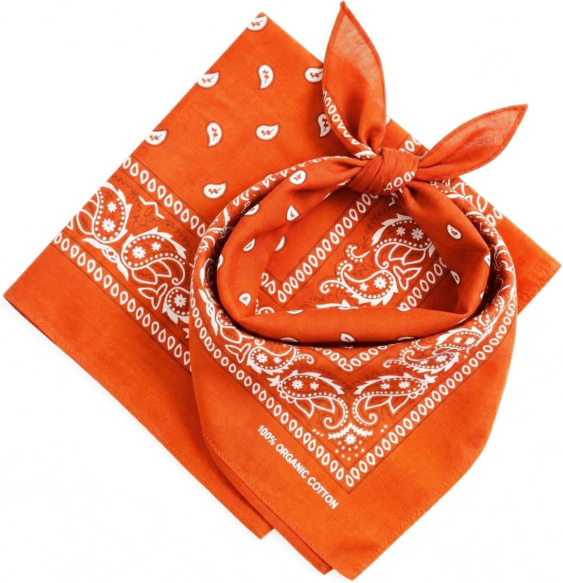 Bandana - 100% katoen en natuurlijke vezels - halsdoek zonder polyester - hoogwaardig, zacht, duurzaam en machinewasbaar - bandana heren en dames - uniseks en kinderen - 2 stuks, oranje, One