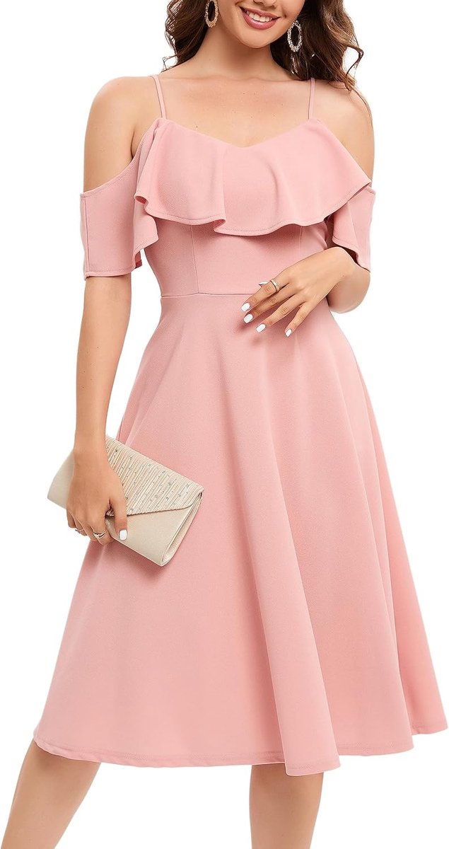 Cocktailjurk, chic, voor doop, ceremonie, bal, bruiloft, middellang, met bandjes