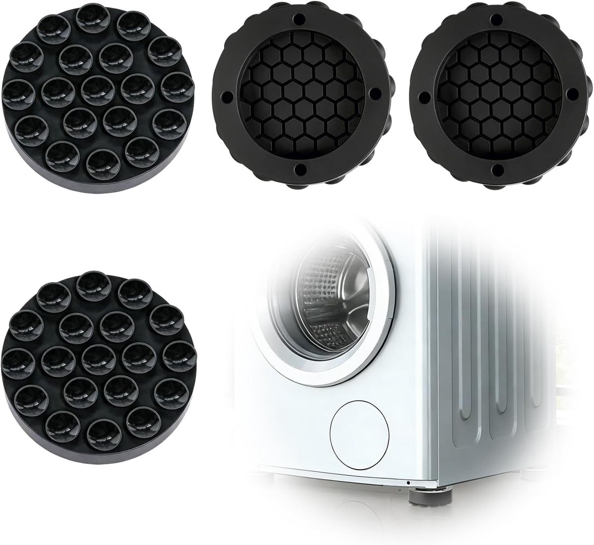 Trillingsdemper wasmachine, antislipmat en rubberen voeten, 4 stuks, zwart, stabilisatie, trillingsdemping en geluidsreductie voor wasmachines en drogers