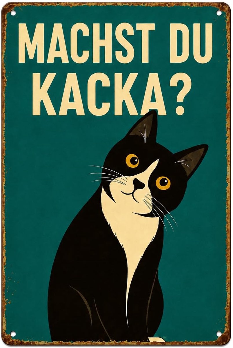 Bord retro kat "Doe je een boodschap?", 20x30 cm vintage wanddecoratie van verzinkt plaatstaal, grappig bord voor binnen- en buitengebruik