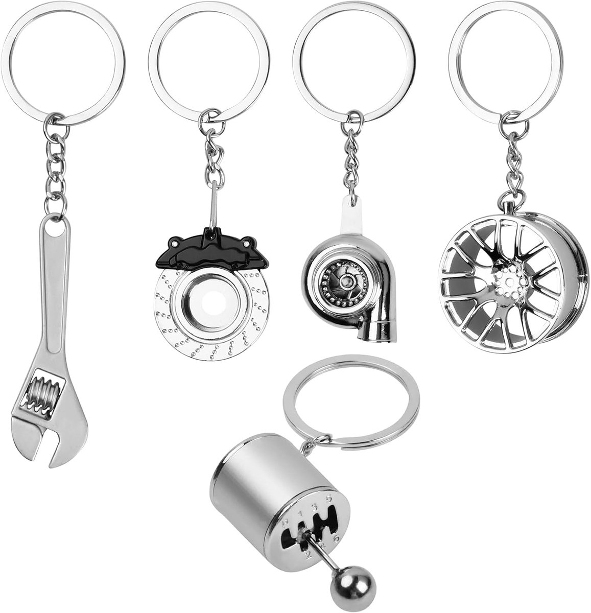 5 stuks turbolader sleutelhanger, autosleutelhanger met O-ring gereedschap, decoratie, turbo-sleutelhanger voor autofans