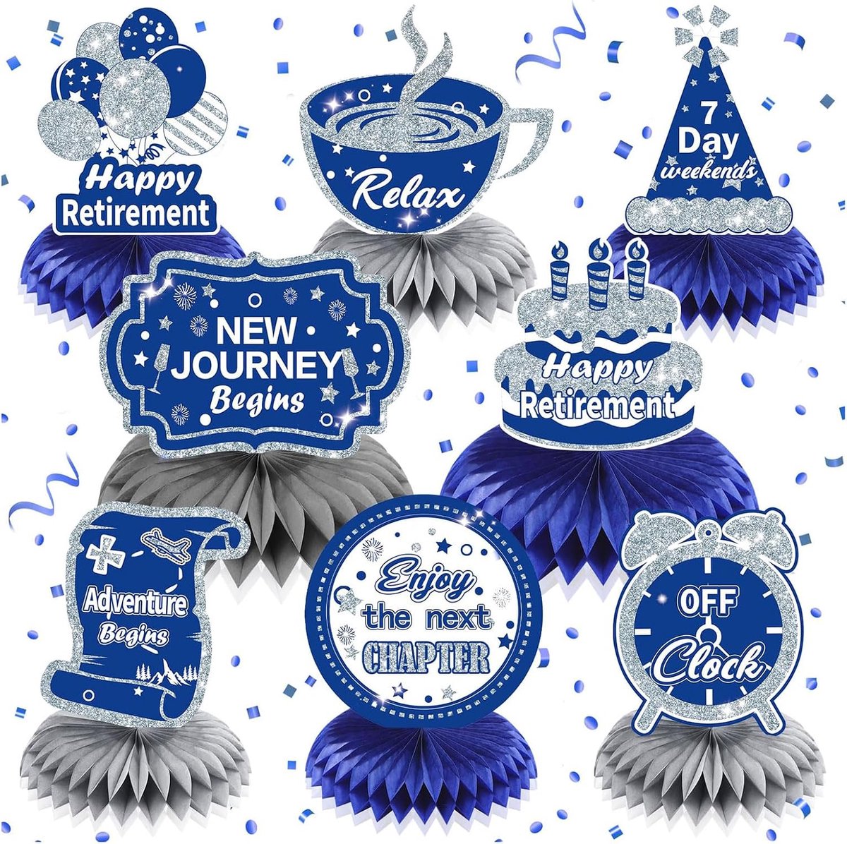 10 Stk Pensionering Feestversieringen Blauw Zilver Pensionering Tafel Honingraat Middenstuk Vrolijke Pensionering Tafeldecoratie Voor Mannen Vrouwen Gelukkige Pe