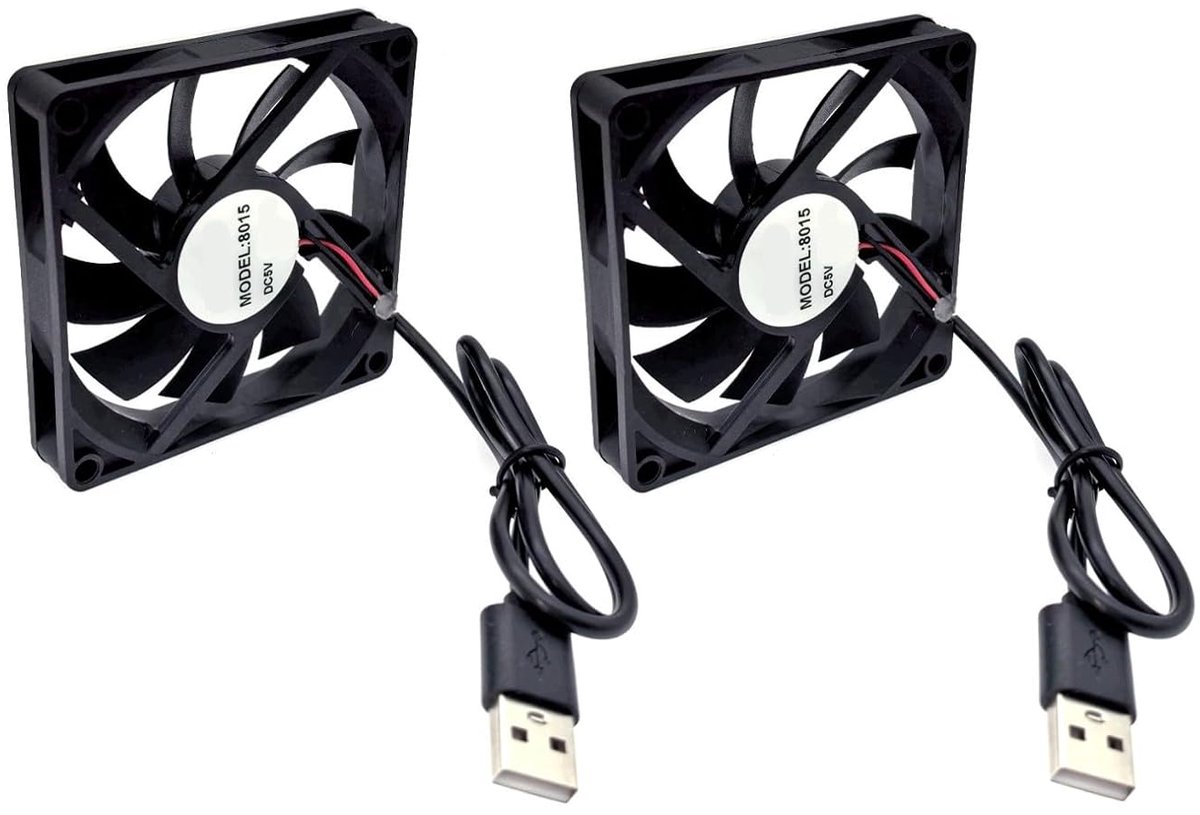 2STK 80x80x15mm DC 5V USB borstelloze Mini-ventilator 80mm, 2500 RPM, 0,12 A, 8015 Glijlager kleine DC-ventilator 8cm, USB-3D-printerventilator, PC-behuizingventilator