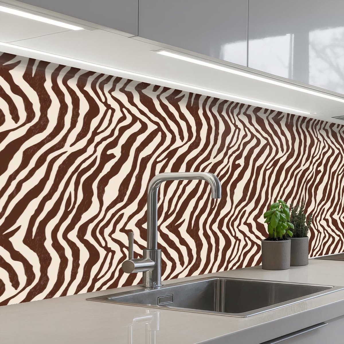 Keukenachterwand 80x200 cm zelfklevend keuken decoratie accessories home kitchen spatscherm Zebra - Patroon - Zwart - Wit