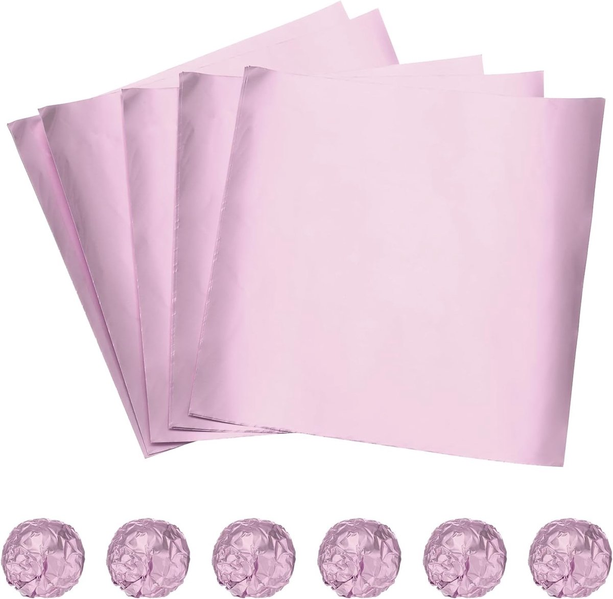 100 stuks aluminiumfolie, snoepverpakkingen 15 x 15 cm, vierkante chocoladeverpakkingen, glanzend oppervlak, verpakkingspapier voor karamelsnoepdecoratie, lichtroze