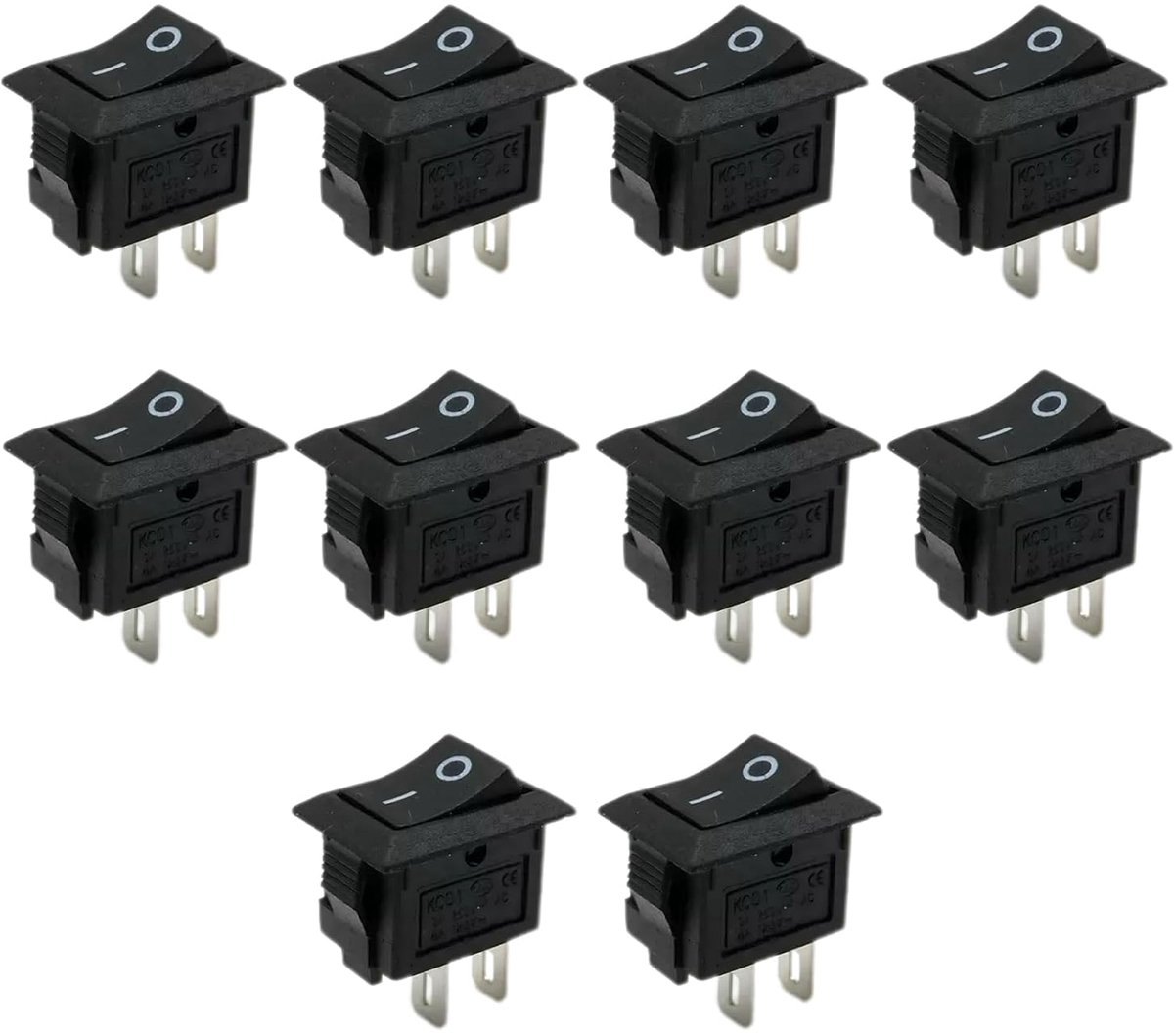 Schakelaars, kleine ingebouwde tuimelschakelaar, microschakelaar, 2-polig, aan/uit, miniboot, rechthoekige inbouwschakelaar, AC 250 V, 3 A, 125 V, 6 A, 2 pins, 2 posities