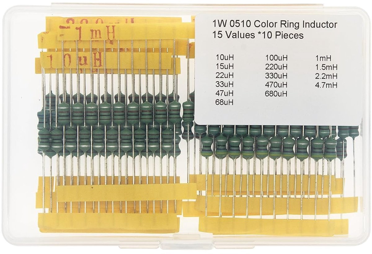 15 waarden * 10 stuks 1W 0510 Color Ring Inductor Kit 10uH 15uH 22uH 33uH 47uH 68uH 100uH 220uH 330uH 470uH 680uH 1mH 1mH 2,2mH 4,7mH
