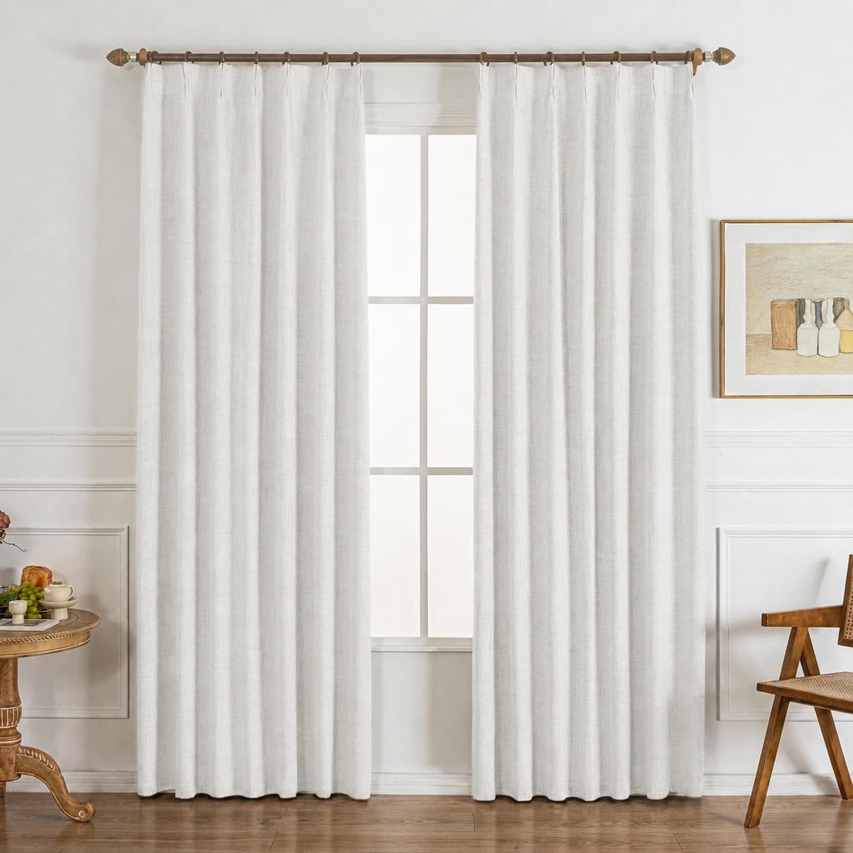 Gordijnen met plooiband, ondoorzichtig, thermogordijn voor slaapkamer, woonkamer, raam, geplooid, linnenlook, verduisteringsgordijnen, set van 2, 213 cm lang, 101 cm breed
