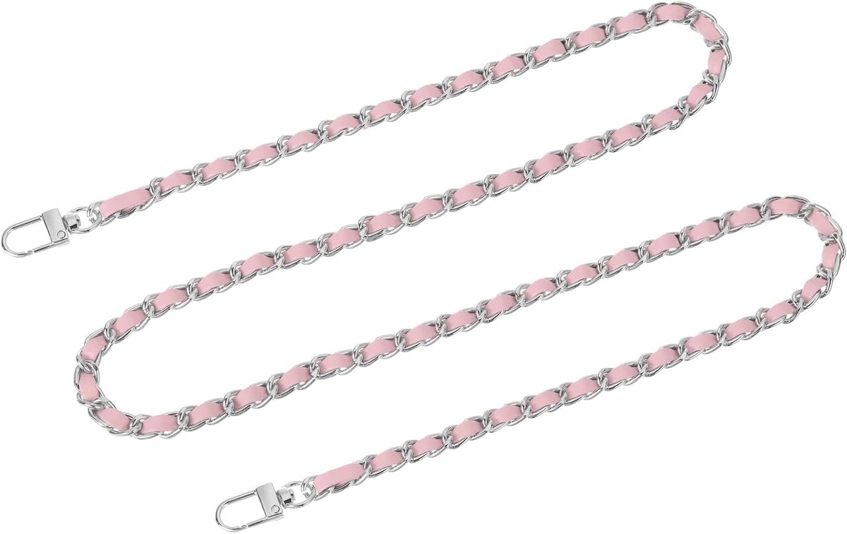 Tasketting, portemonneeketting, 120 cm, tassenriem, handtasketting, portemonneeriem met gespen voor schouder, crossbody tassen, reserveriemen (roze riem + zilveren ketting)