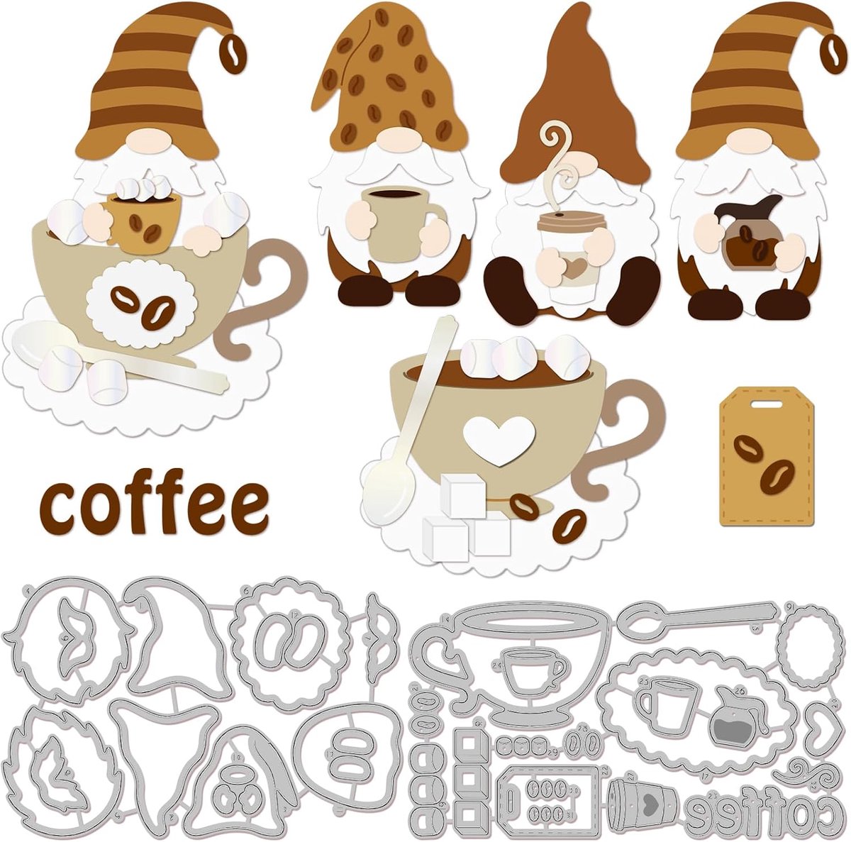 Dwerg metalen stanssjabloon kabouters koffie papier reliëf stanssjablonen set stansvormen voor het maken van kaarten DIY papier scrapbooking handgemaakt fotoalbum