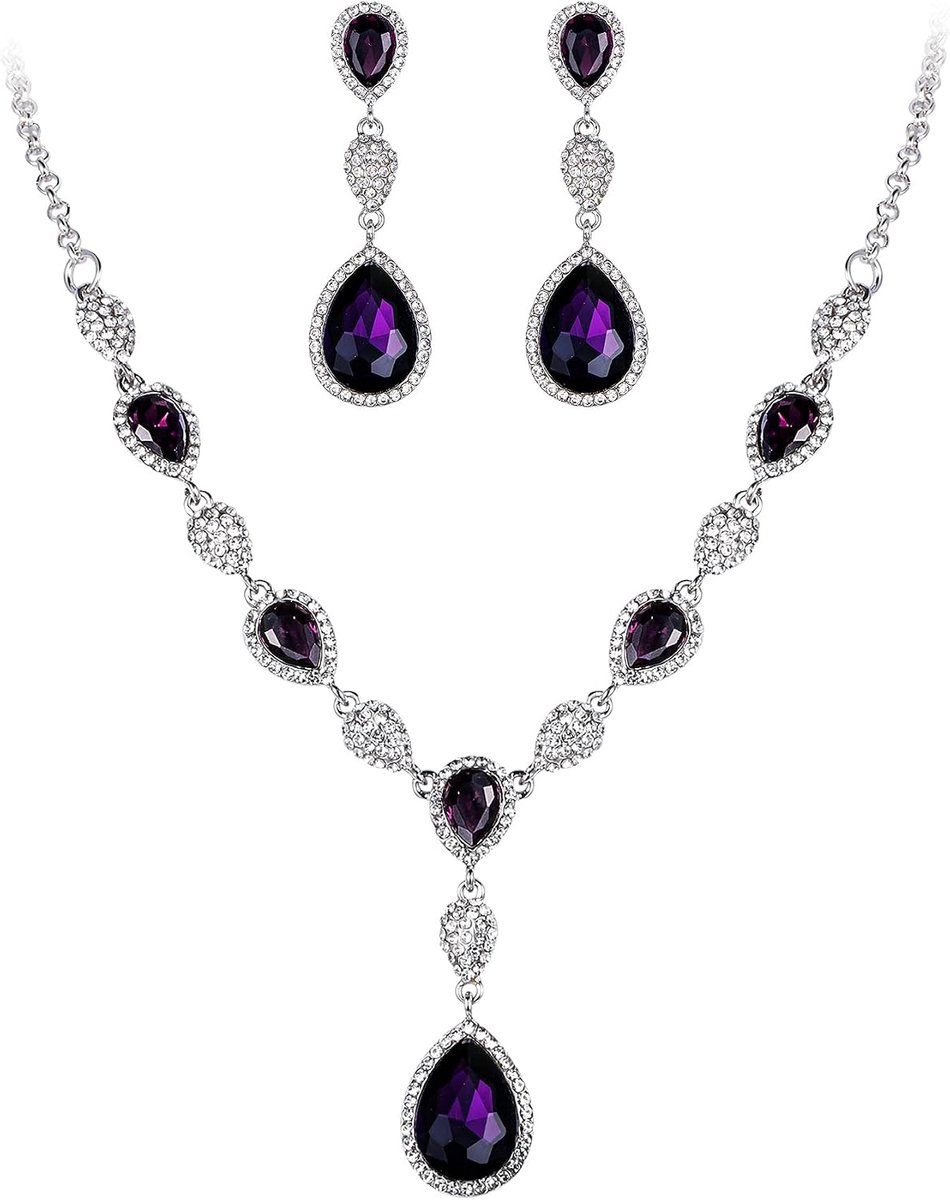 Sieradenset voor dames, bruiloft, bruid, zirkonia, teardrop Y, halsketting en oorbellen, sieradenset voor vrouwen