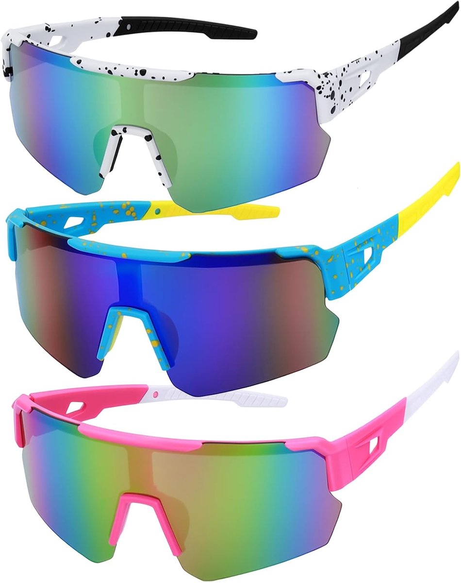 Brillen voor heren en dames, sportzonnebril, fietsbril, uv-400-bescherming, fietsbril met comfortabel neuspad, voor outdooractiviteiten zoals fietsen, skiën, vissen, hardlopen
