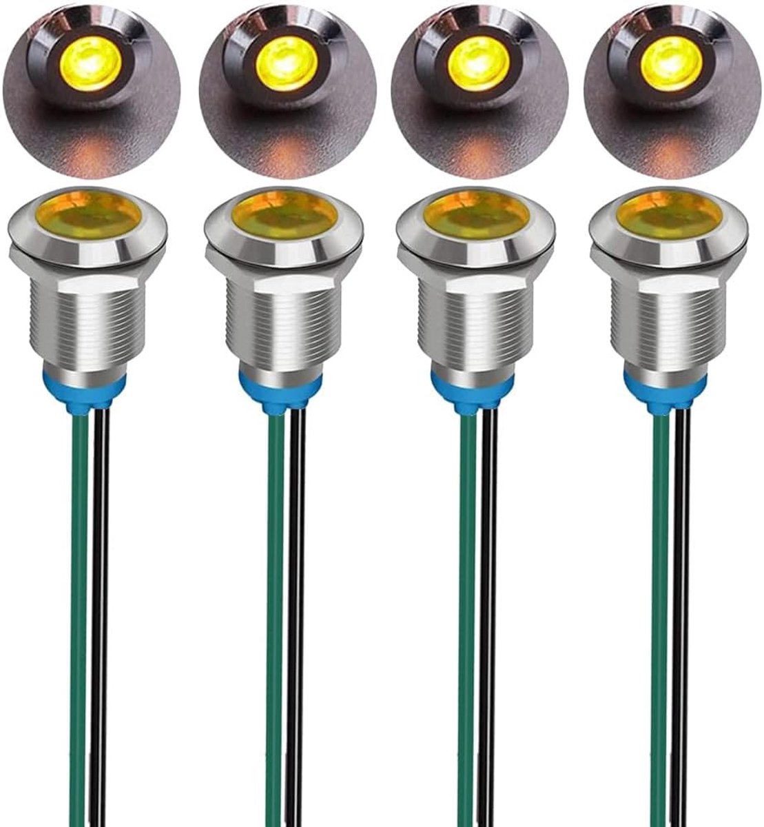 4stks 12mm 3V-4.5V-5V-6V-7.5V-9V LED Metalen Indicator Licht Waterdicht Signaal Lamp met Draad (Oranje)