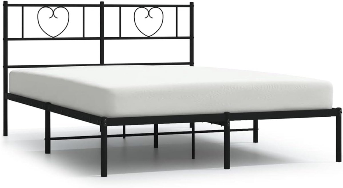 Bed van zwart ijzer, met hoofdeinde en lattenbodem, 120 x 190 cm, robuust frame van gepoedercoat staal, hoogte onderaan 30 cm, modern en minimalistisch design, voor de slaapkamer