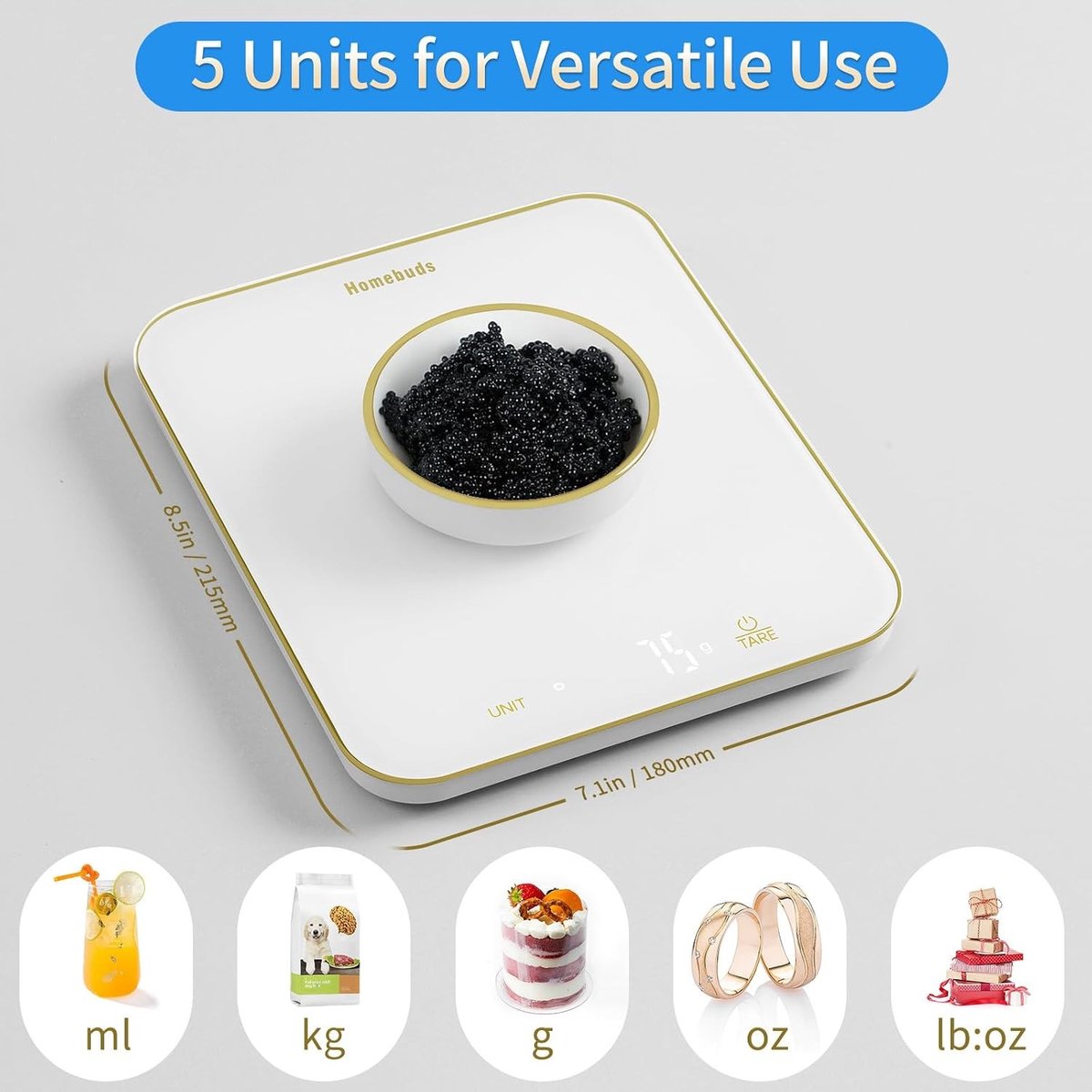 Keukenweegschaal analoog - Wit by Golden Lines - Digitale Weegschaal tot 15 kg - Nauwkeurige Voedselweegschaal voor Koken en Bakken