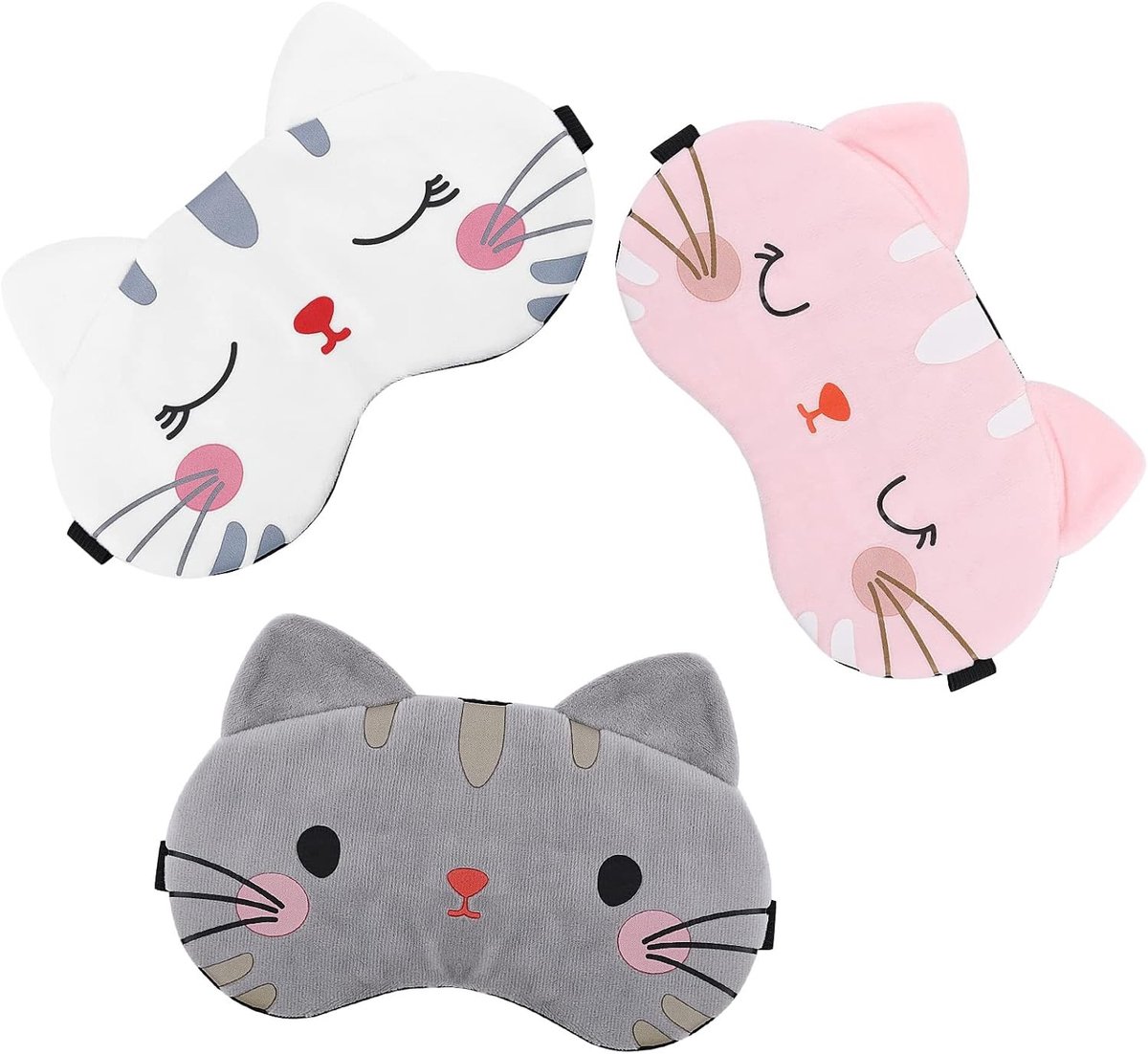 3-delige Cartoon Kat Slaapmasker voor Kinderen en Volwassenen - Verstelbare Band, Zacht Oogmasker voor Slaap en Reizen, Ideaal voor Ontspanning en Comfort