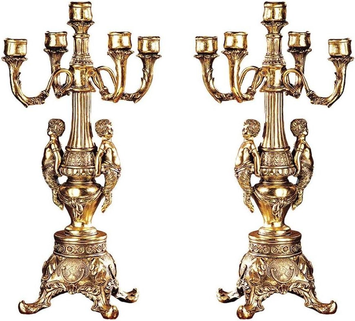Kandelaars Set - Kaarshouders Decoratief - Sfeervol Huis - Handgegoten Design - 51 cm Hoog - Goudkleurig