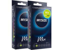 MY.SIZE Mix condooms 49mm 20 stuks – Nauwe pasvorm | Soorten: blauw, Rood met aardbeienaroma, Geribbeld, Naturel | Premium kwaliteitscondooms | Duits merk | 0,07mm wanddikte