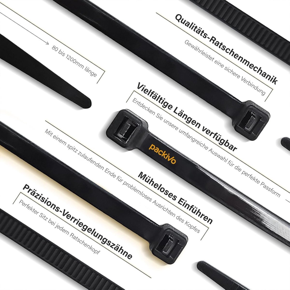 Kabelbinders - Zwart - 200 mm x 4,8 mm - UV-bestendig Nylon - Set van 100 voor Binnen en Buiten