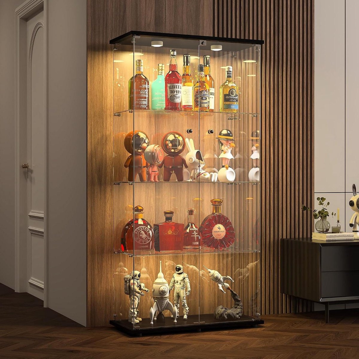 Glazen Vitrinekast - Displaykast Collectie - Verzamelingen Tonen - Met RGB Verlichting - 164 x 80 cm - Zwart