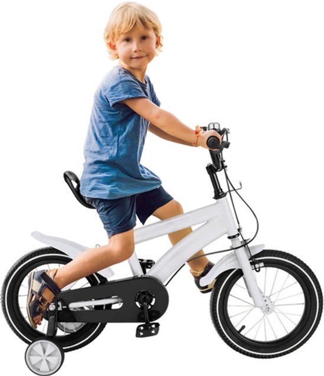 Kinderfiets Met Zijwielen 14Inch Stoere Fiets Voor Kinderen 2-4 Jaar – Verstelbaar Zadel En Stuur – Met Opbergbak En d Perfect Voor Leren Fietsen Verstelbare Hoogte Carbon Staal & Zijwieltjes Wit