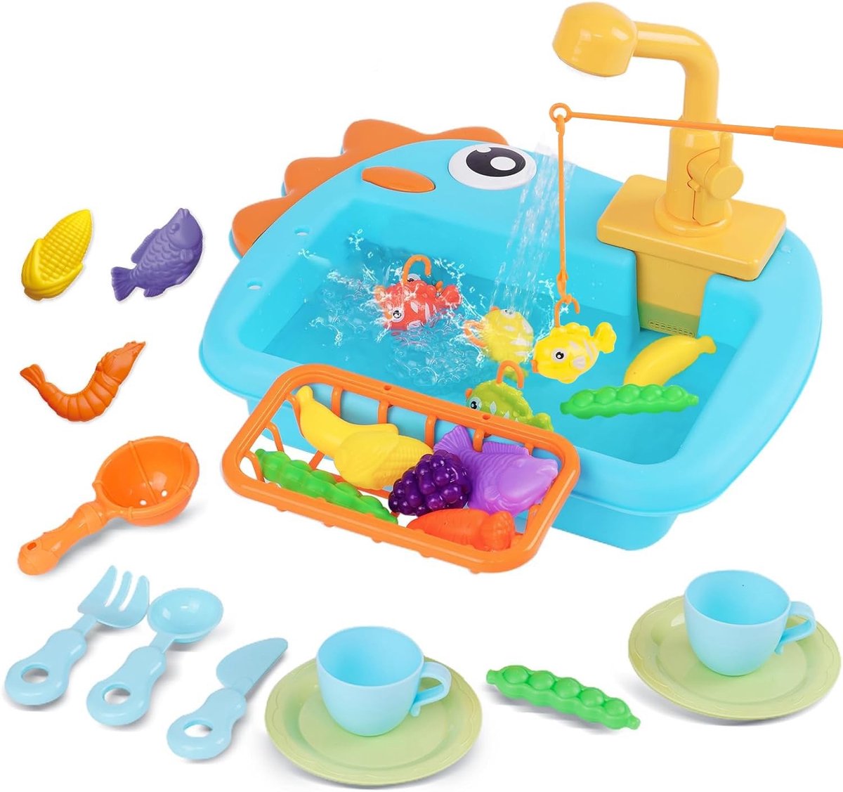 Elzusha - Montessori Speelgoedsink met Kraan en Waterstroom - Keukenspeelgoed