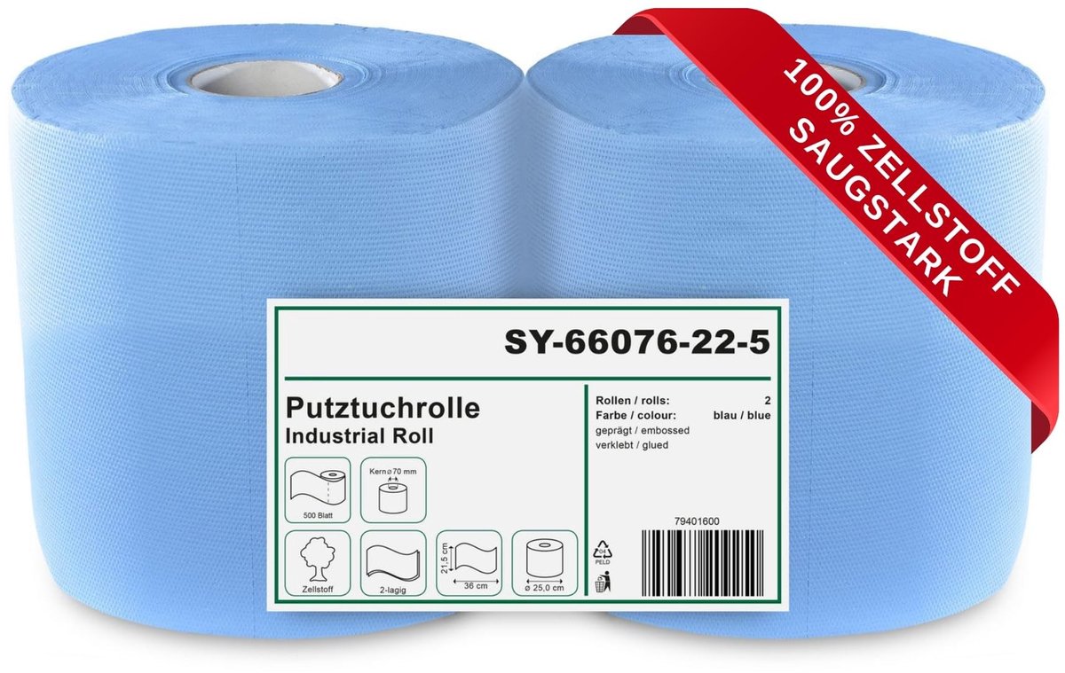 Elzusha - Absorberende Papierrol Blauw - 2-Laags - 2 x 1000 Vellen - 22 x 36 cm