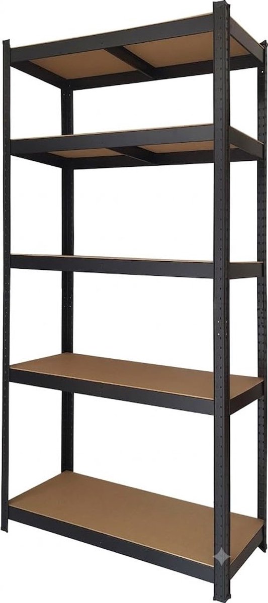 Elzusha - Zwart Metalen Opbergrek 180x90x40cm - 5 Verstelbare Lagen - 175kg per Plank