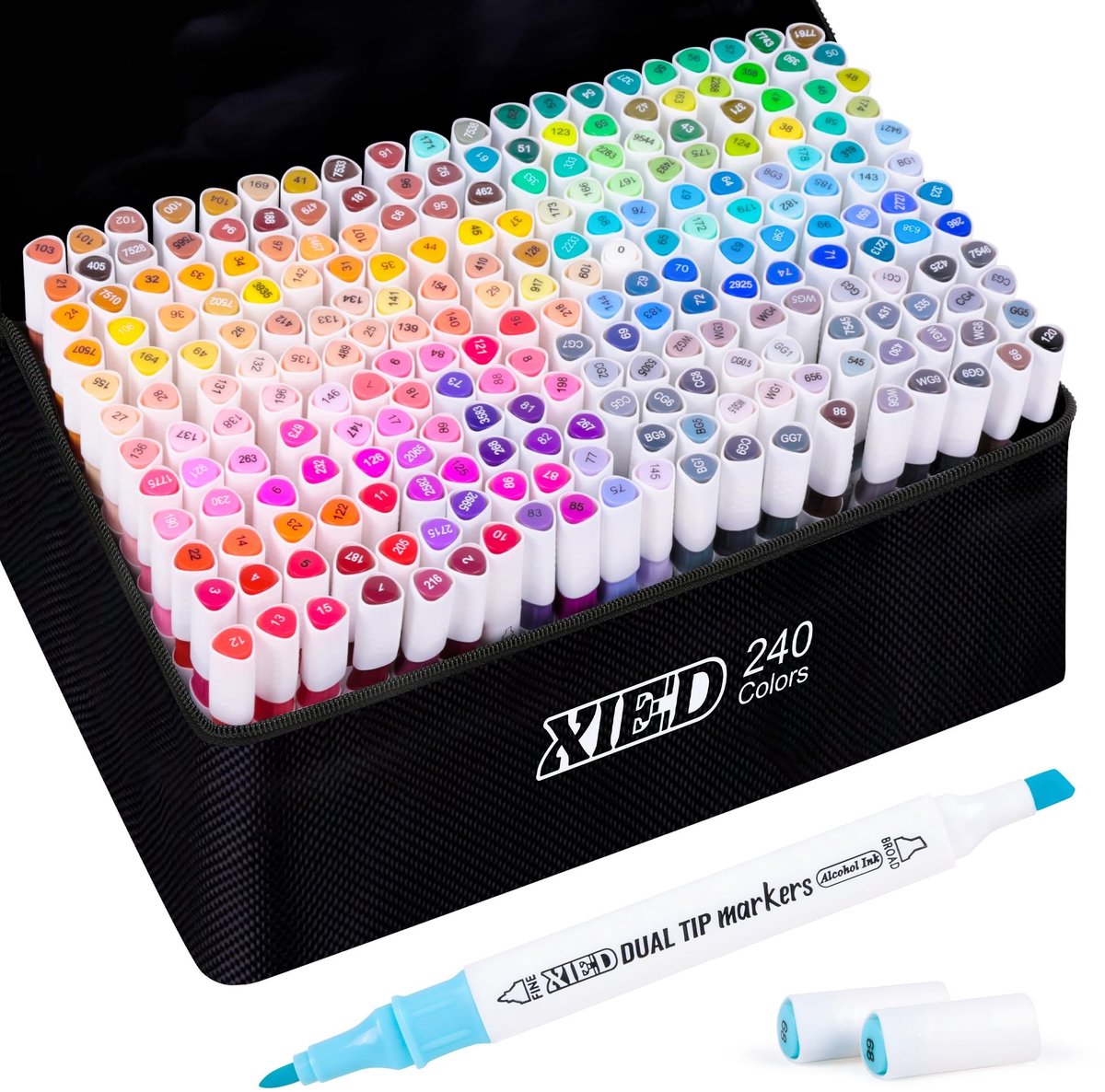 Elzusha - 240 Kleuren Alcohol Markers met Dubbele Punt voor Tekenen en Kleuren