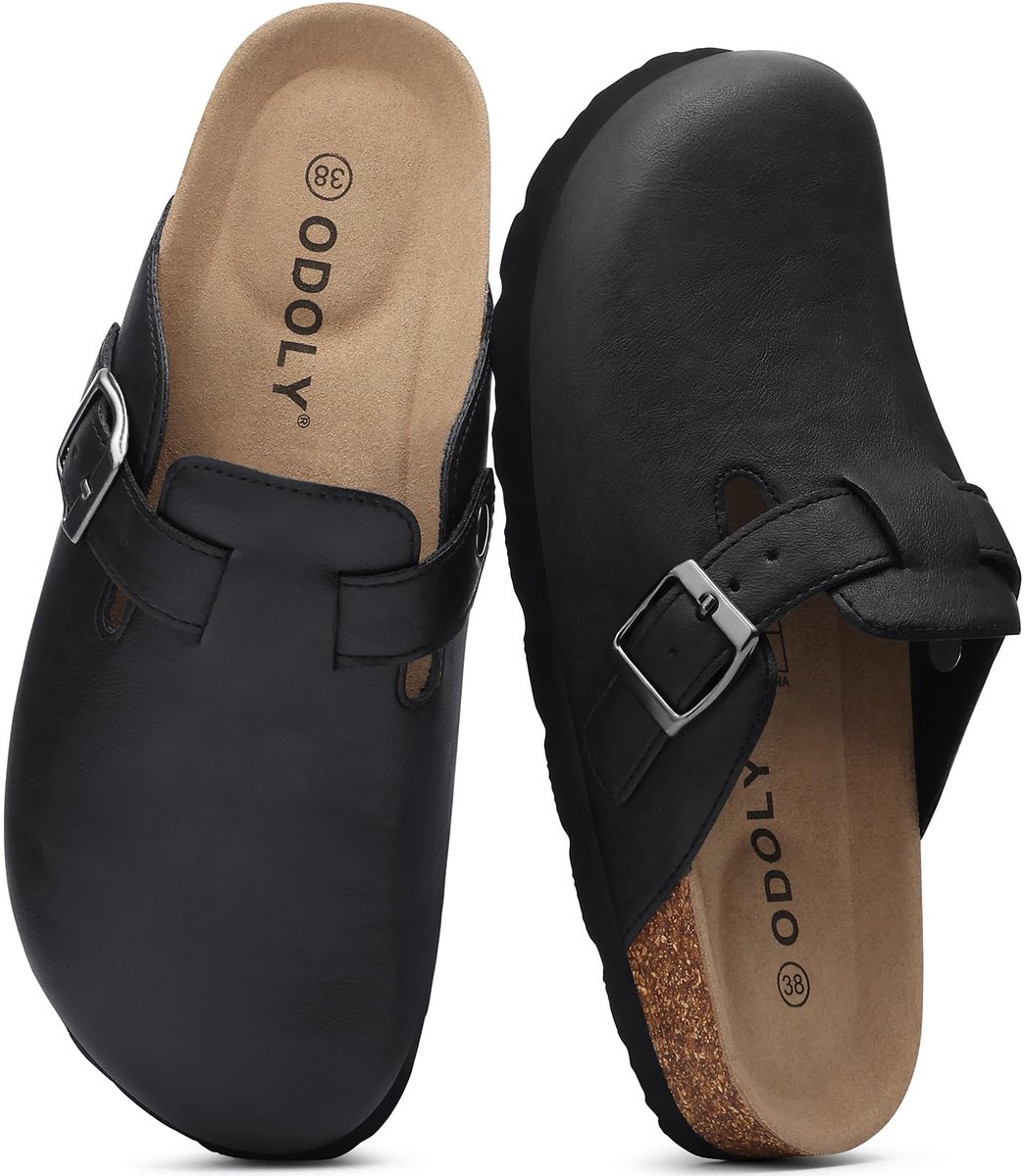 Homaxy - Unisex clogs – Veganistisch Leer – Comfort slippers – Houten clogs – Zwart - 37- Geschikt voor een voetlengte van 22,9 cm
