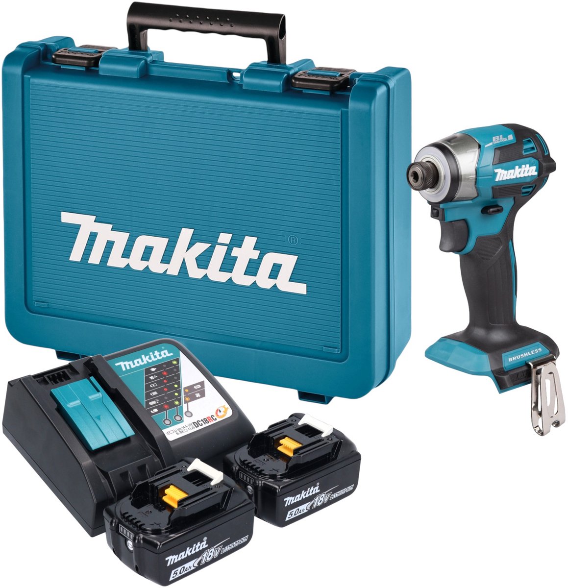 Makita DTD 173 RTE accu-slagmoersleutel 18 V 180 Nm 1/4" borstelloos + 2x accu 5,0 Ah + oplader + koffer