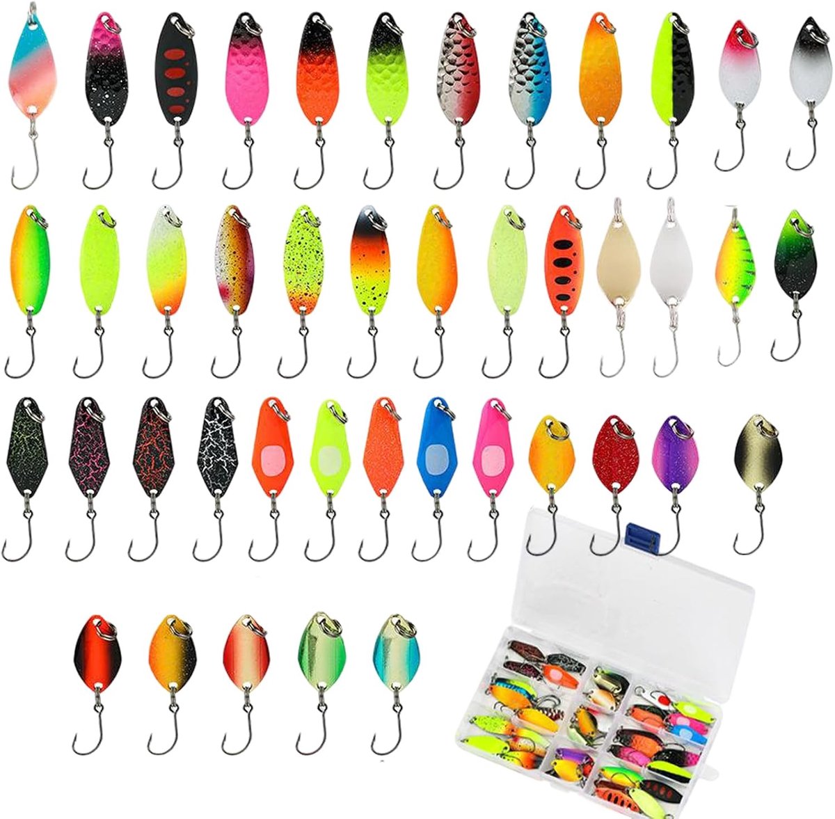 CHENYU 43 stuks hoogwaardig forel aas Spoons Forel - met opbergdoos forel aas verschillende maten 2,3 g/2,8 g/3,3 g/5 - ShopVlot