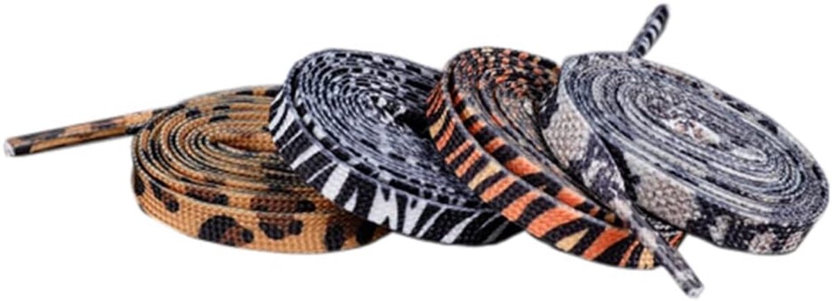 NC 4 Pairs Flat Leopard Laces Camouflage Laces Corlorful Gradient Shoestring Animal Laces Leopard Cow Zebra Fats Laces - ShopVlot