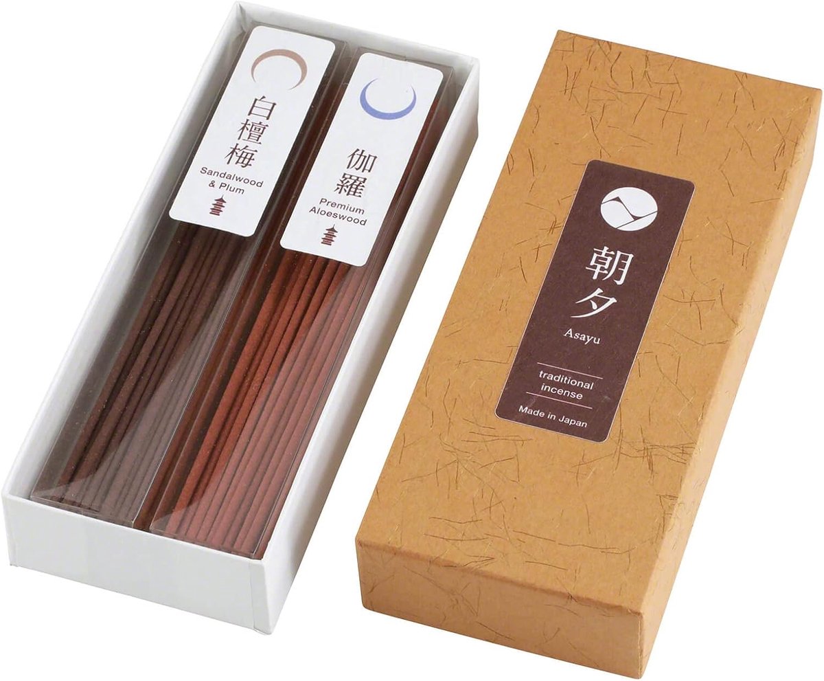 Asayu Japan Traditional Incense Sticks – Sandalwood + Plum Mix & Premium Aloe Wood, approx. 80 pieces (40g) – Made in - ShopVlot