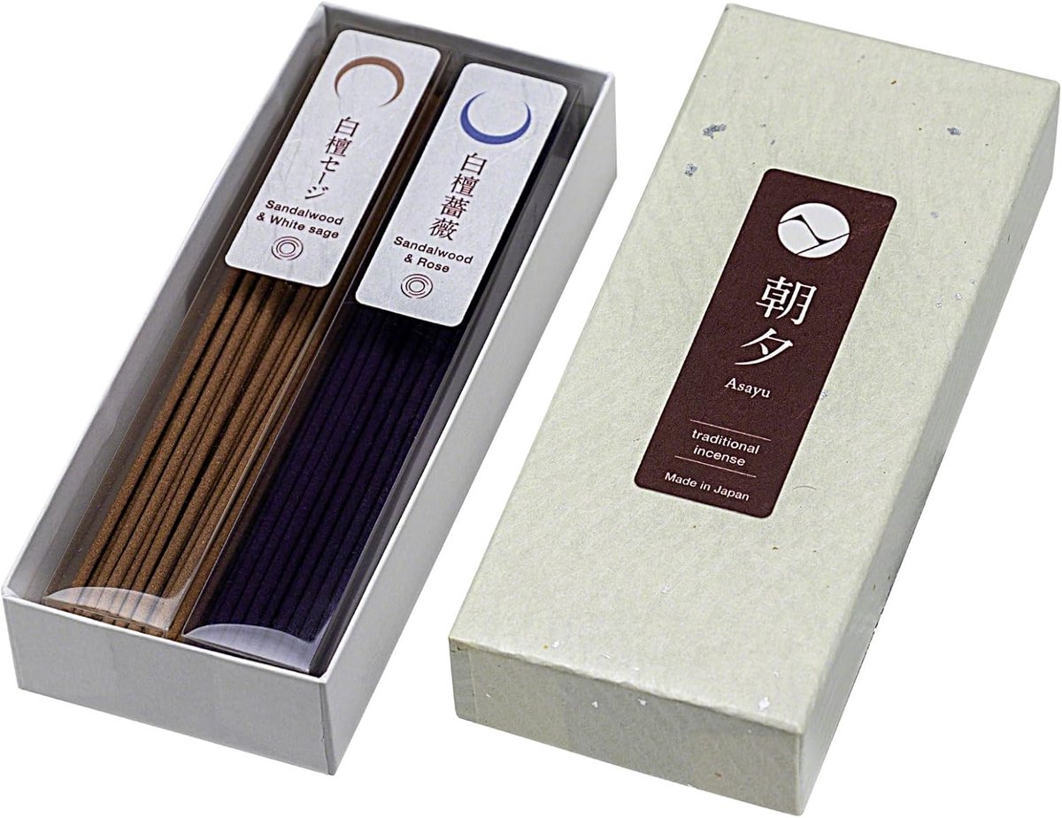 Asayu Japan Traditional Incense Sticks – Sandalwood & White Sage + Sandalwood & Rose, 80 Pieces (40g), Made in Japan – - ShopVlot