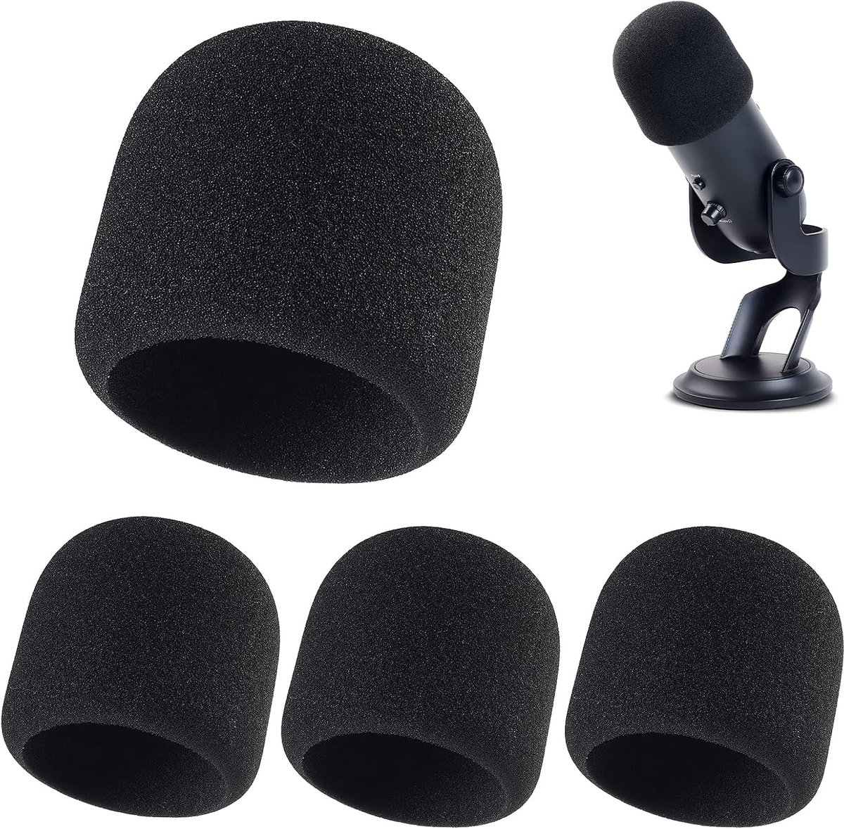 Pack of 4 Black Sponge Microphone Protection, Universal Microphone Cover, Thick and Washable, Windproof and - ShopVlot