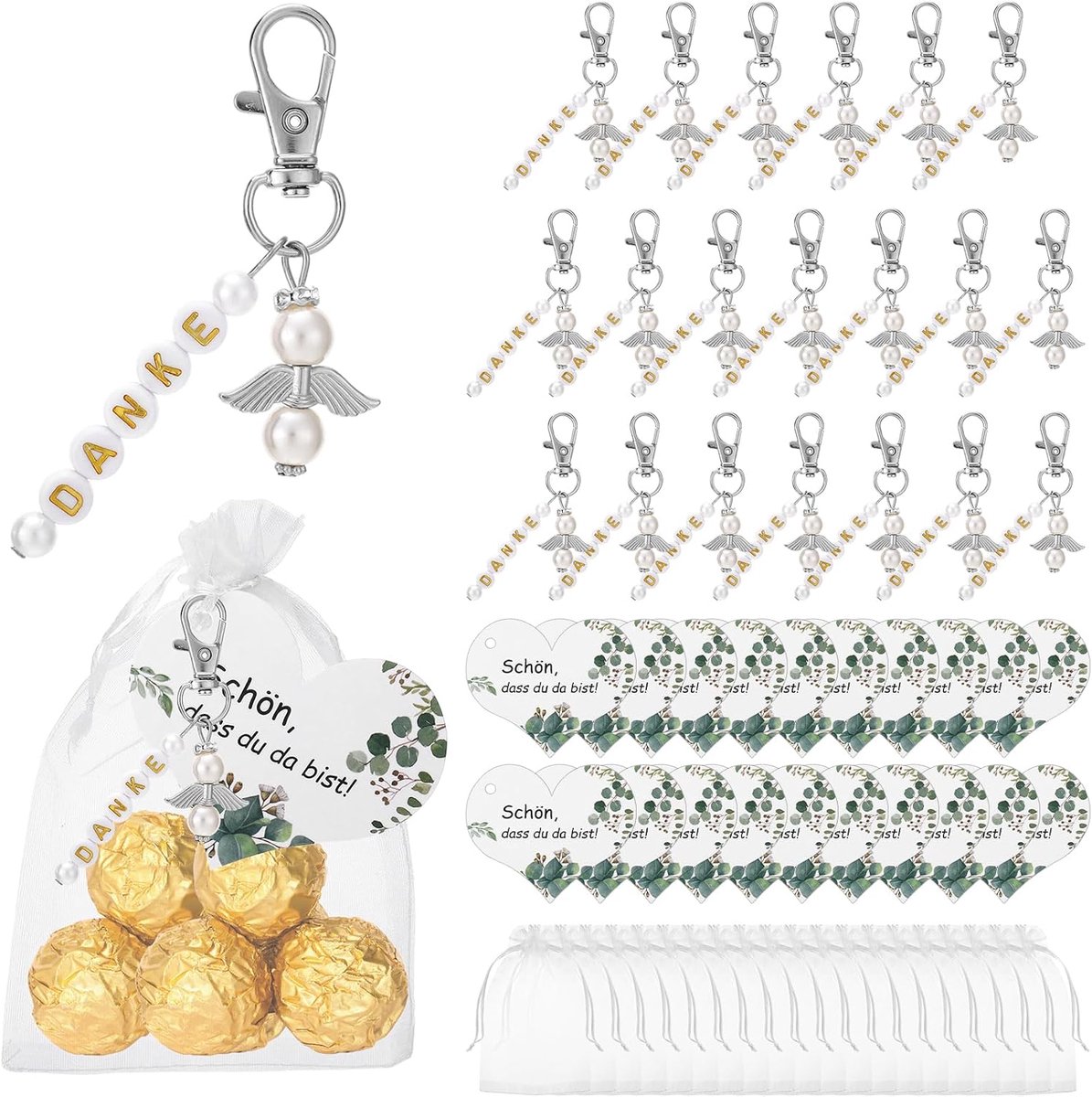 20 beschermengel sleutelhangers, gastgeschenken bruiloft set - ShopVlot